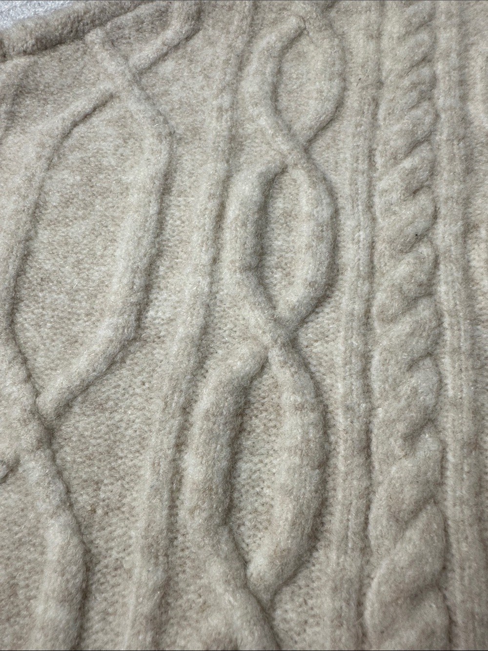 YERSE Wool Alpaca acrylic blend Cable-Knit Half-Zip Poncho Shall Oatmeal Cream - Picture 13 of 13